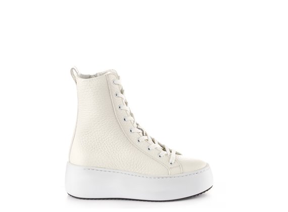 sneakers platform polacco in pelle con grana grossa bianca - Bianco