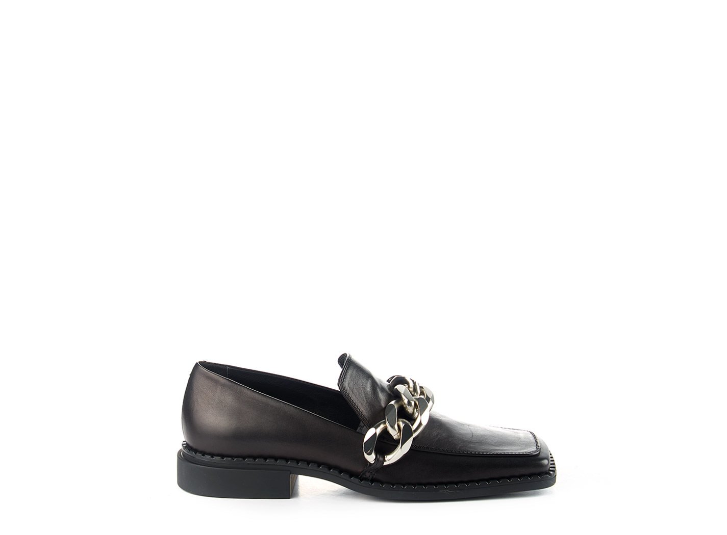 loafers with silver chain