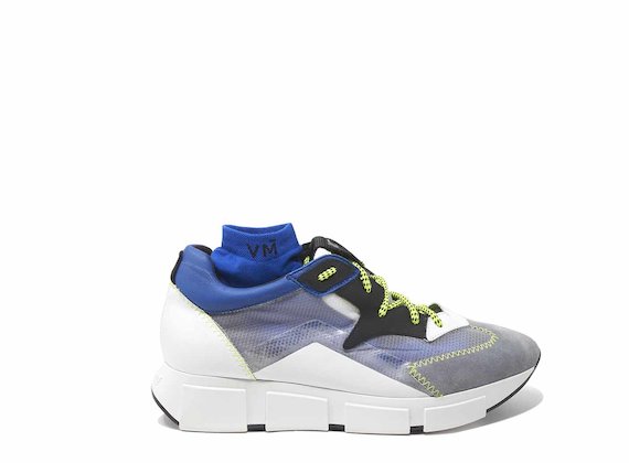 Chaussures de course gris et bleu avec empeigne transparente - Multicolor