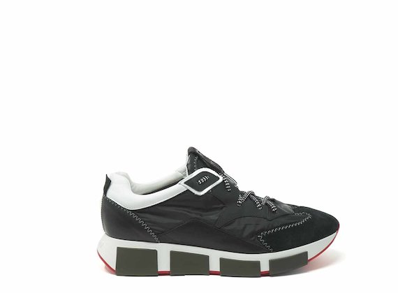 White nylon and leather running shoes - Black