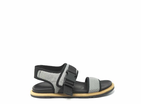 Grey mesh sandals with clip fastening