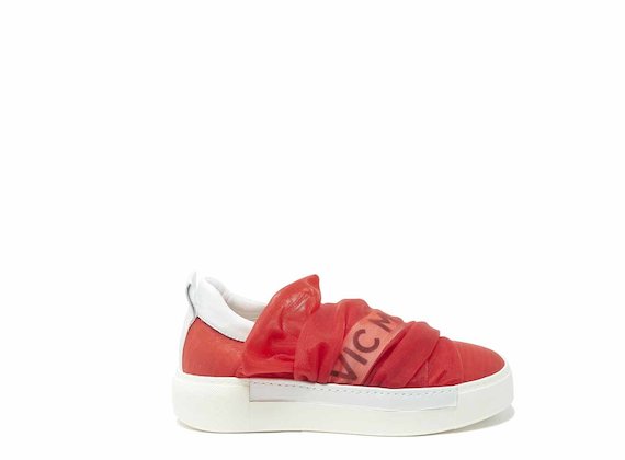 Draped-effect slip-ons in red mesh - Red