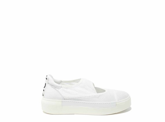 White mesh slip-ons with cut-out