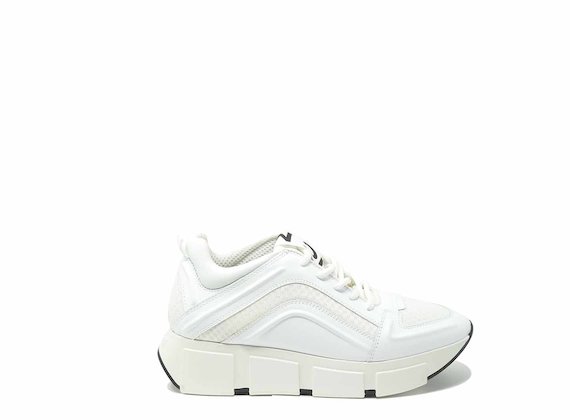 White running shoes with raised 3D detail