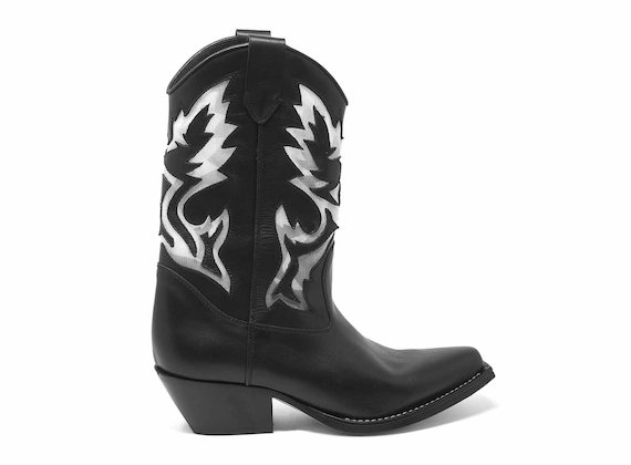 Black cowboy boots with mesh inserts