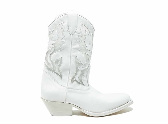 White cowboy boots with mesh inserts - White