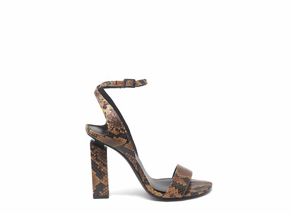 High-heeled snakeskin-effect sandals with ankle strap - Brown
