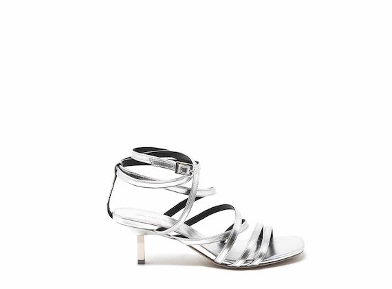 Silver sandals with kitten heel and ankle straps - Silver