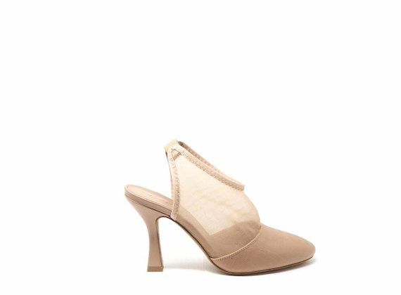 Nude mesh open-back shoes