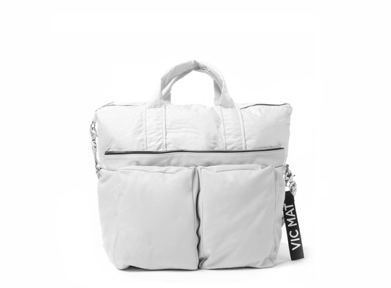 Alanis<br> padded shoulder bag in ice-white leather