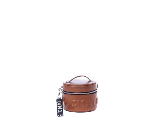 Nikki<br> tan-brown hatbox bag with 3D logo - Brown