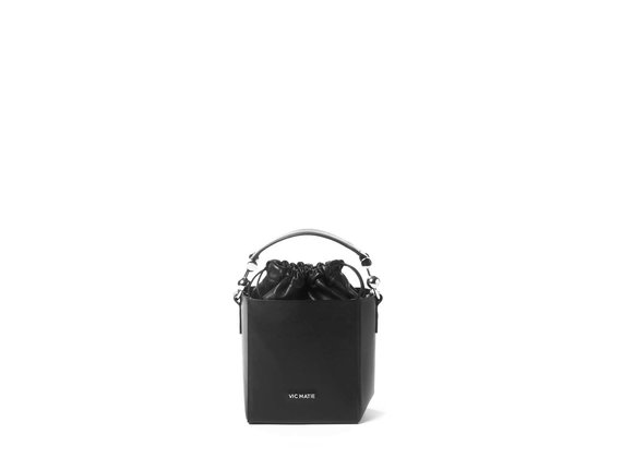 Sheila<br> structured black leather bucket bag.