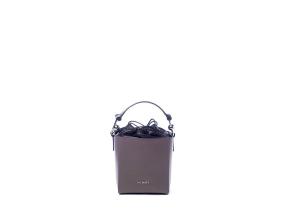Sheila<br> structured grey leather bucket bag. - Grey / Black