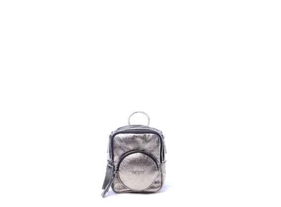 Beverly<br> mini laminated lead-grey square-shaped backpack - Lead