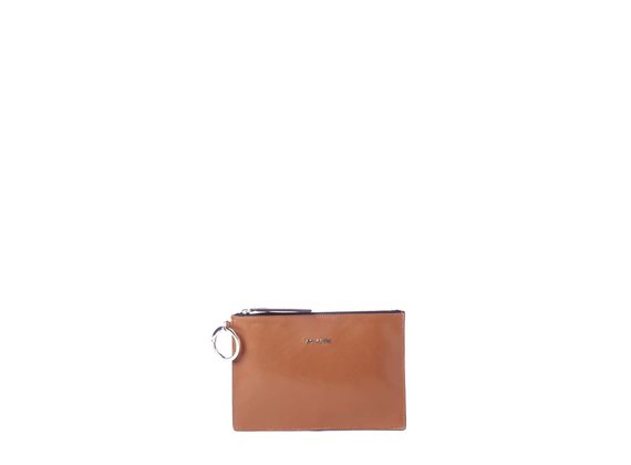 Abigail<br> brown clutch with logo.