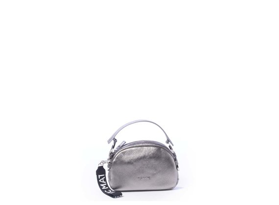 Babs Small<br> laminated lead-grey mini bag with rings.