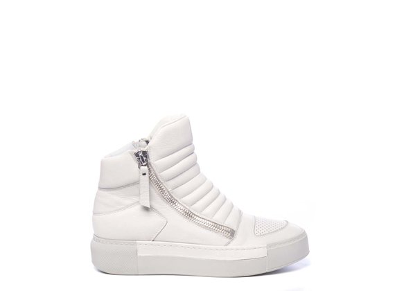 Biker-style ice-white ankle boots in calfskin