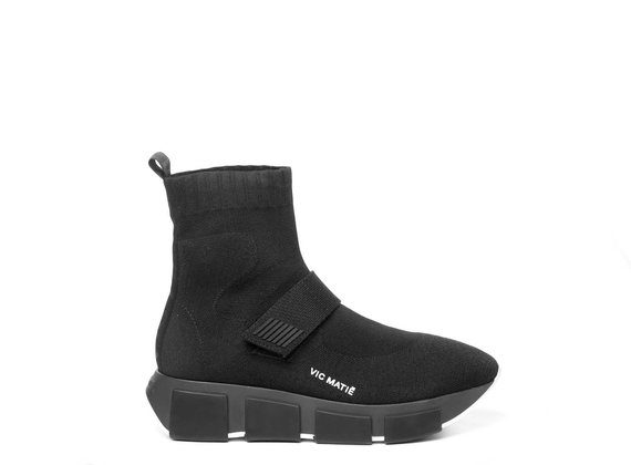 Black knit technical-style high-top running trainers