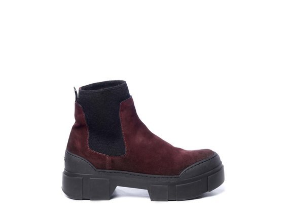 Brick-red split leather Beatle boots - Burgundy