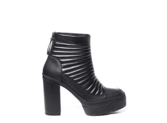 Black biker-style calfskin ankle boots with platform - Black