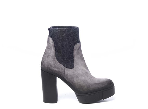 Grey split leather Beatle boots with platform