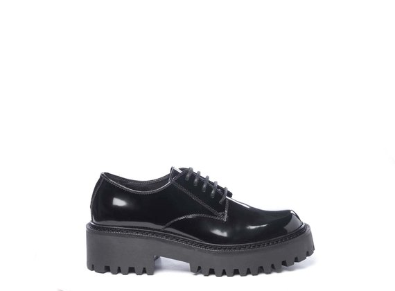 Black brushed leather derbies - Black