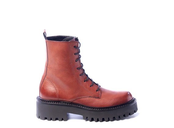 Brick-red calfskin combat boots