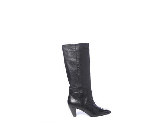 High boots in soft black calfskin with cone heels - Black