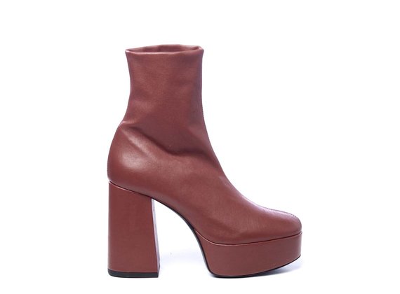 Brick-red ankle boots in stretch leather - Burgundy