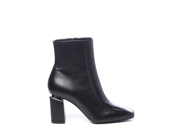 Black calfskin ankle boots with suspended heels
