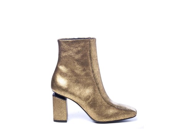 Bronze laminated leather ankle boots with suspended heels - Gold