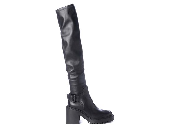 Black over-the-knee boots with lugged soles - Black