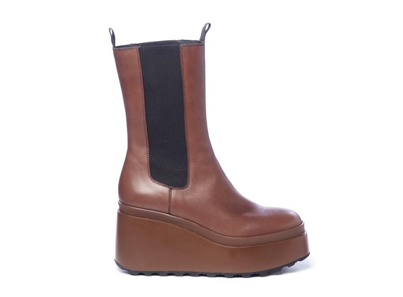 High brown calfskin Beatle boots with wedge