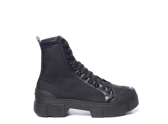 Men’s black leather and fabric combat boots - Black