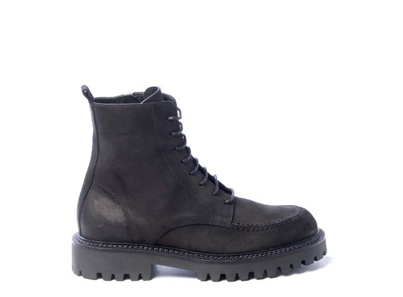Men’s black split leather combat boots with adler stitching - Black