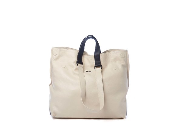 Agathe<br />Ivory/black leather shopper bag - Beige