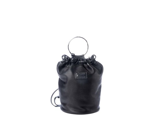 Tecla<br />Perforated black leather bucket bag - Black