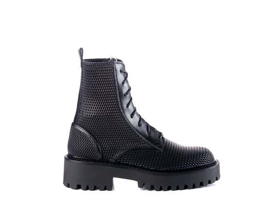 Black combat boots in perforated calfskin - Black