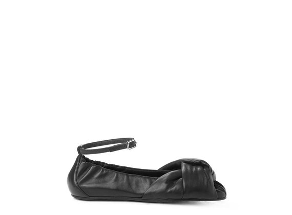 Ballerina flats in soft black nappa leather with knot - Black