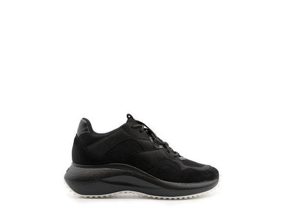All-black M2M sneakers in split leather, leather and technical mesh - Black