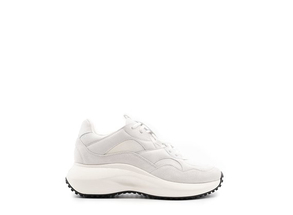 Ice-white M2M sneakers in split leather, leather and technical mesh - White