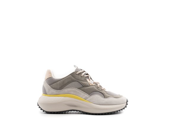 Grey/yellow M2M sneakers in split leather, leather and technical mesh - Multicoloured