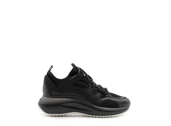 All-black M2M sneakers in nubuck leather and technical mesh