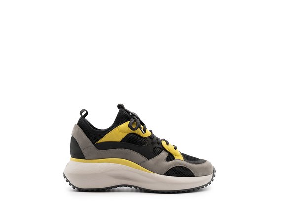 Yellow/grey M2M sneakers in nubuck leather and technical mesh