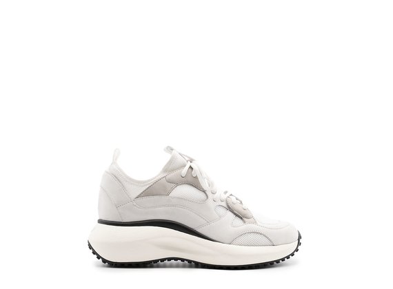Ice-white M2M sneakers in nubuck leather and technical mesh - Blanc / Glace