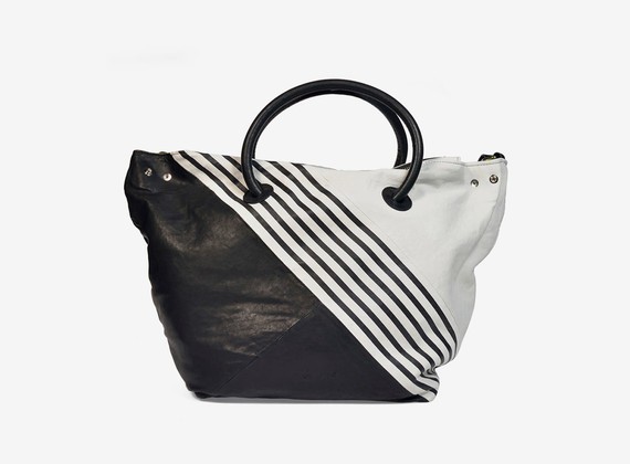 Optical bicolour leather handbag with handles - WHITE / BLACK
